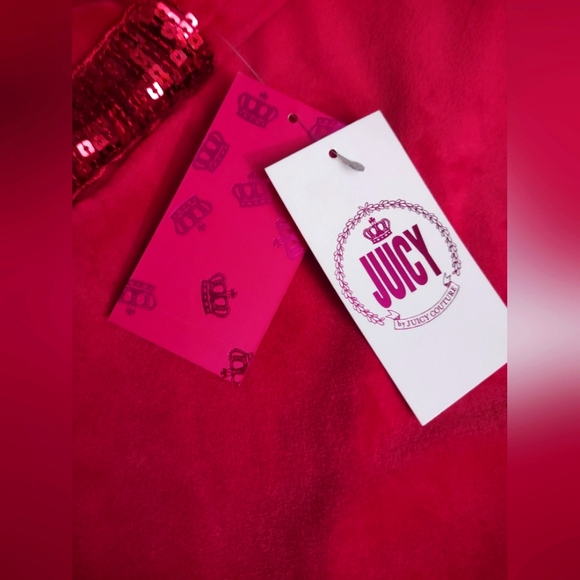 Juicy Couture Cherry Red Sequin Edge Solid Velour Loungewear Pants Y2K Bling - Picture 8 of 8